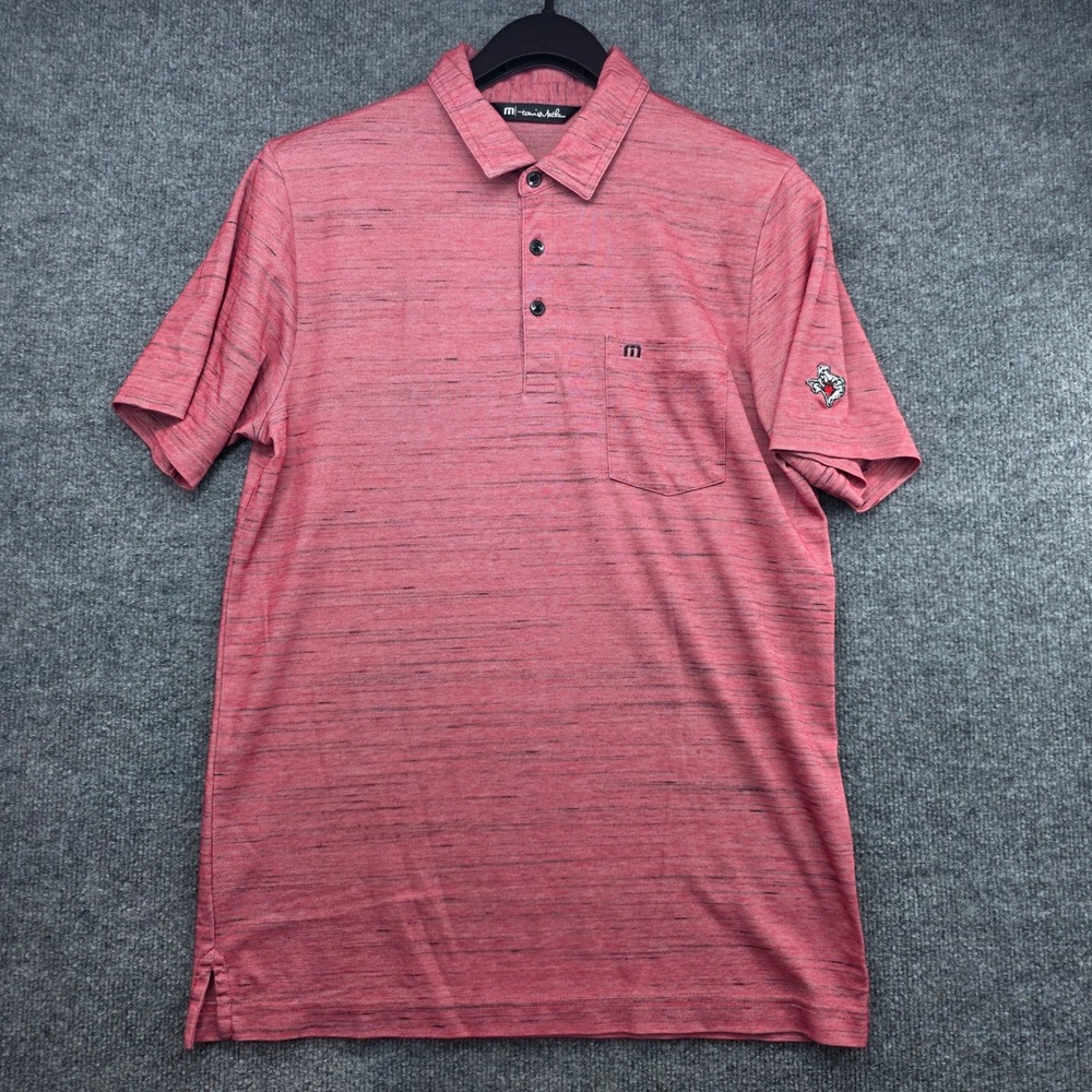 Travis Mathew Mens Red Space Dye Pima Cotton Blend Polo Shirt Texas Patch Size M